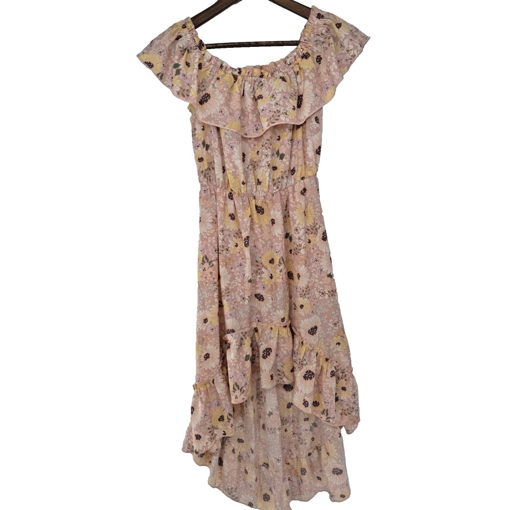 3rd + Malt Dress Pink Floral Cottagecore Asymmetrical highlow fairy off shoulder